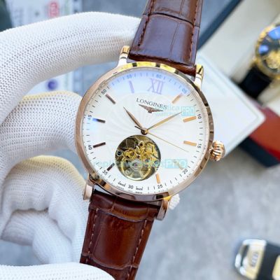 Best Replica Longines White Dial  Rose Gold Case Tourbillon Watch